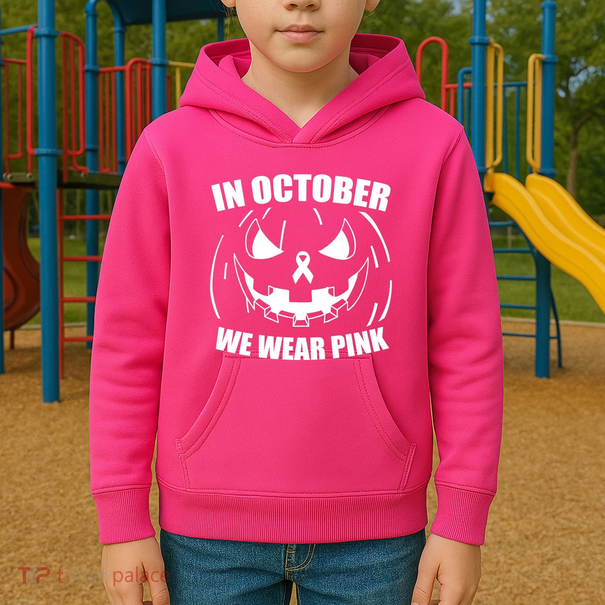In October We Wear Pink Halloween Breast Cancer Kids Hoodie