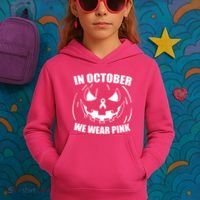 In October We Wear Pink Halloween Breast Cancer Kids Hoodie thumb 3