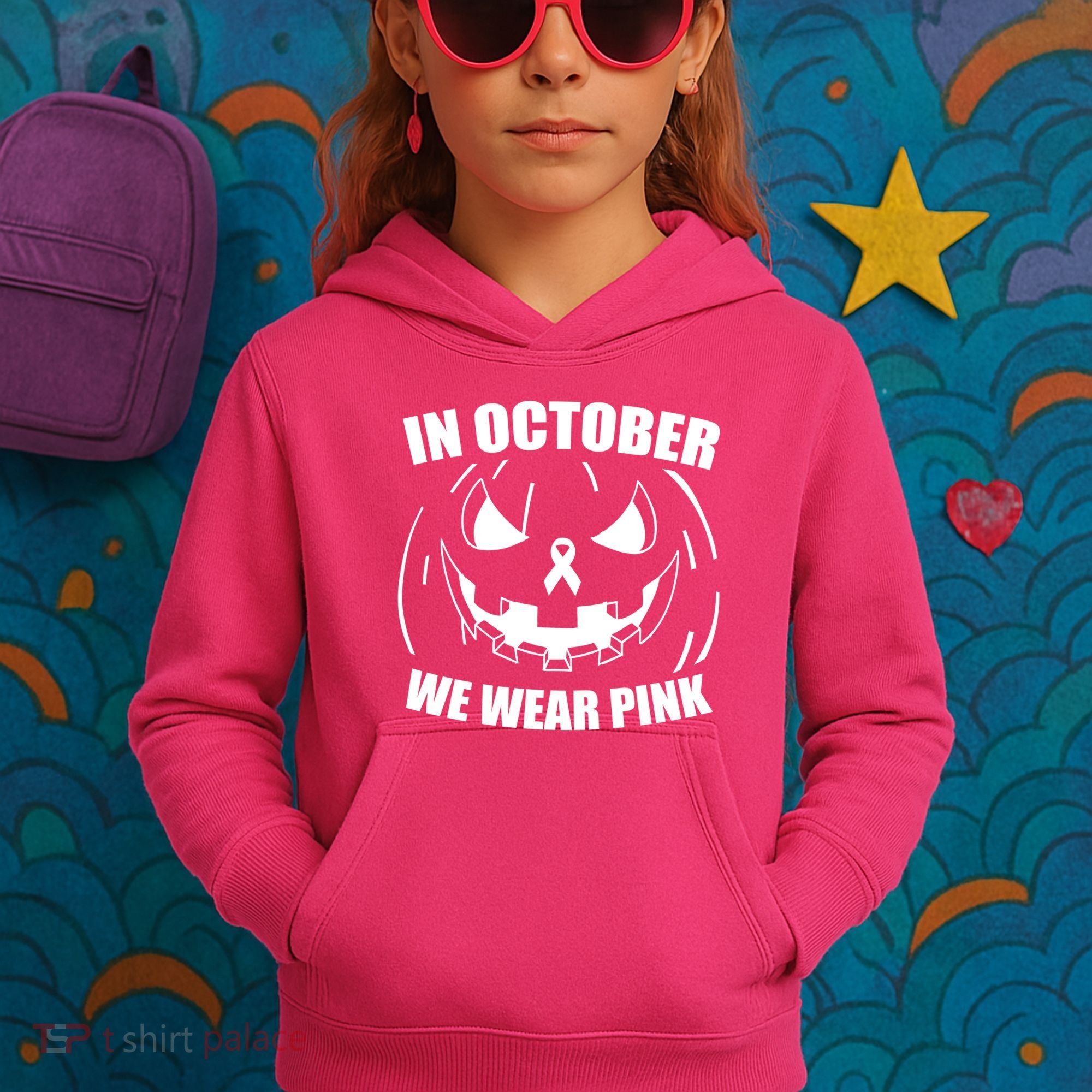 In October We Wear Pink Halloween Breast Cancer Kids Hoodie