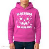 In October We Wear Pink Halloween Breast Cancer Kids Hoodie thumb 4