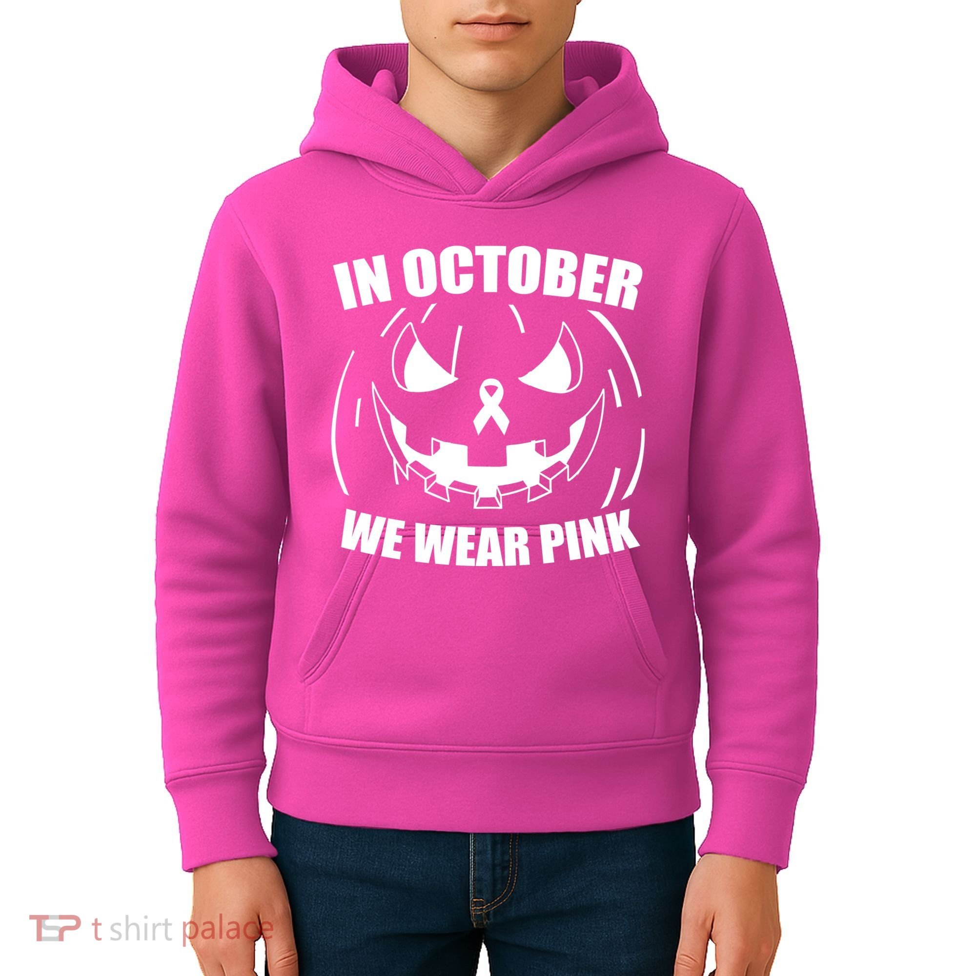 In October We Wear Pink Halloween Breast Cancer Kids Hoodie