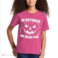 In October We Wear Pink Halloween Breast Cancer Kids T-Shirt thumb 2