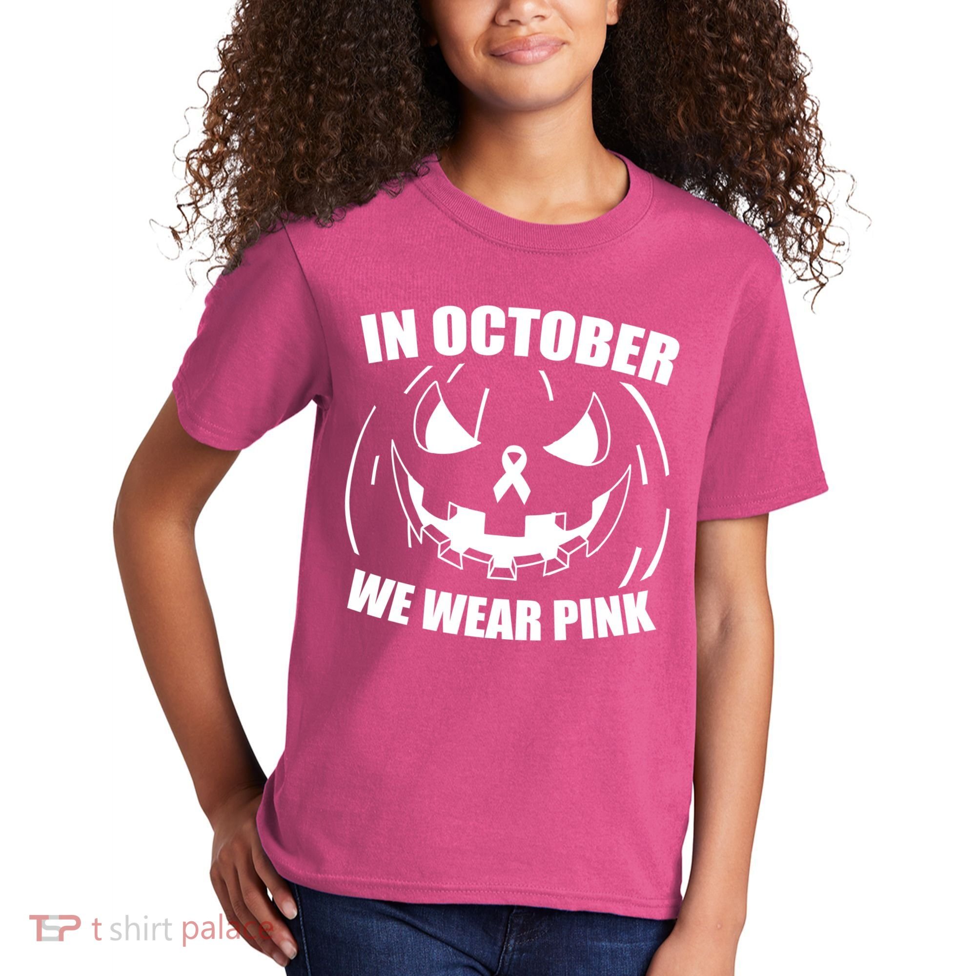 In October We Wear Pink Halloween Breast Cancer Kids T-Shirt