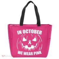 In October We Wear Pink Halloween Breast Cancer Tote Bag thumb 0