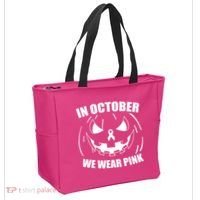 In October We Wear Pink Halloween Breast Cancer Tote Bag thumb 2