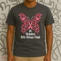 In October We Wear Pink Butterfly Breast Cancer Ribbon T-Shirt thumb 3