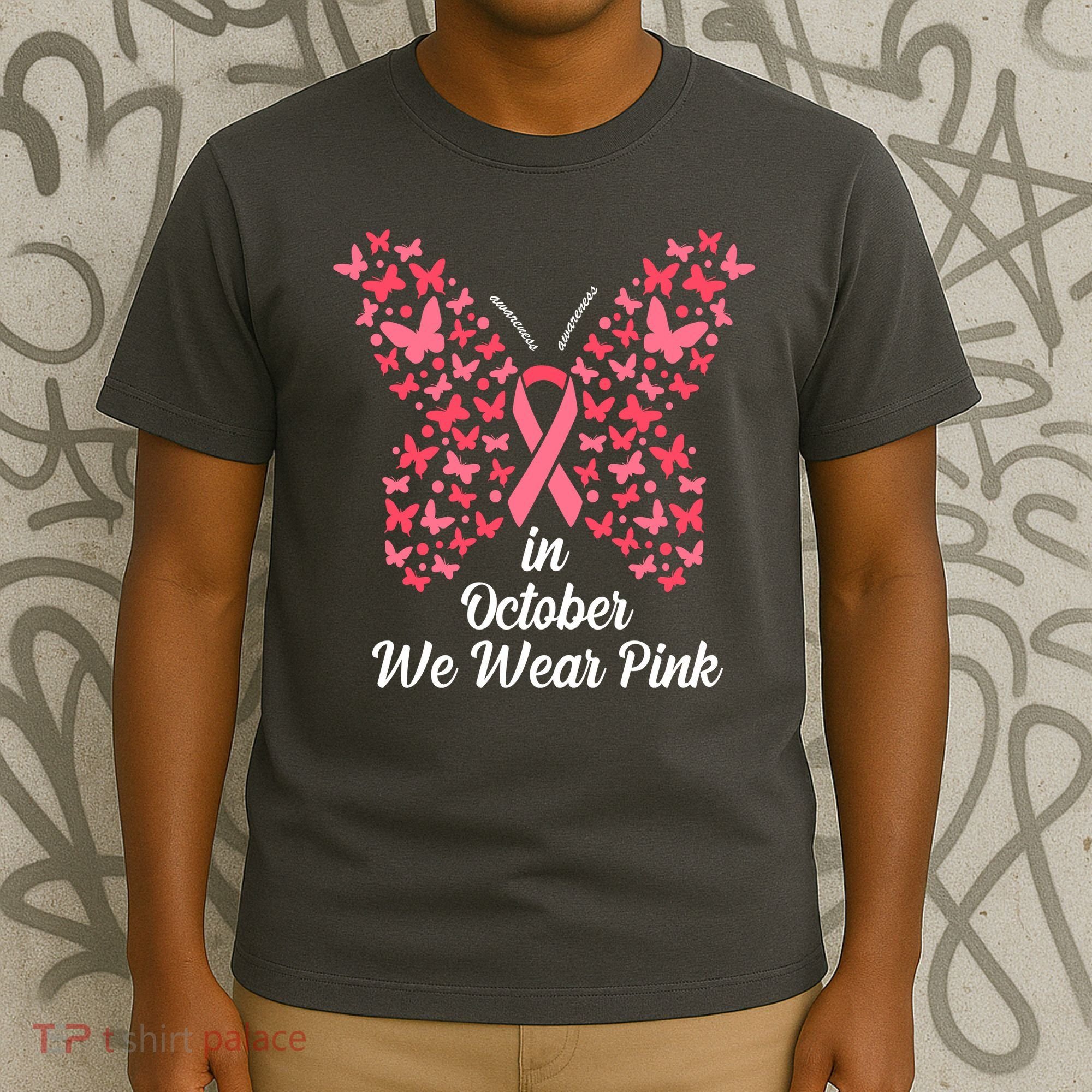 In October We Wear Pink Butterfly Breast Cancer Ribbon T-Shirt