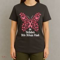 In October We Wear Pink Butterfly Breast Cancer Ribbon T-Shirt thumb 4