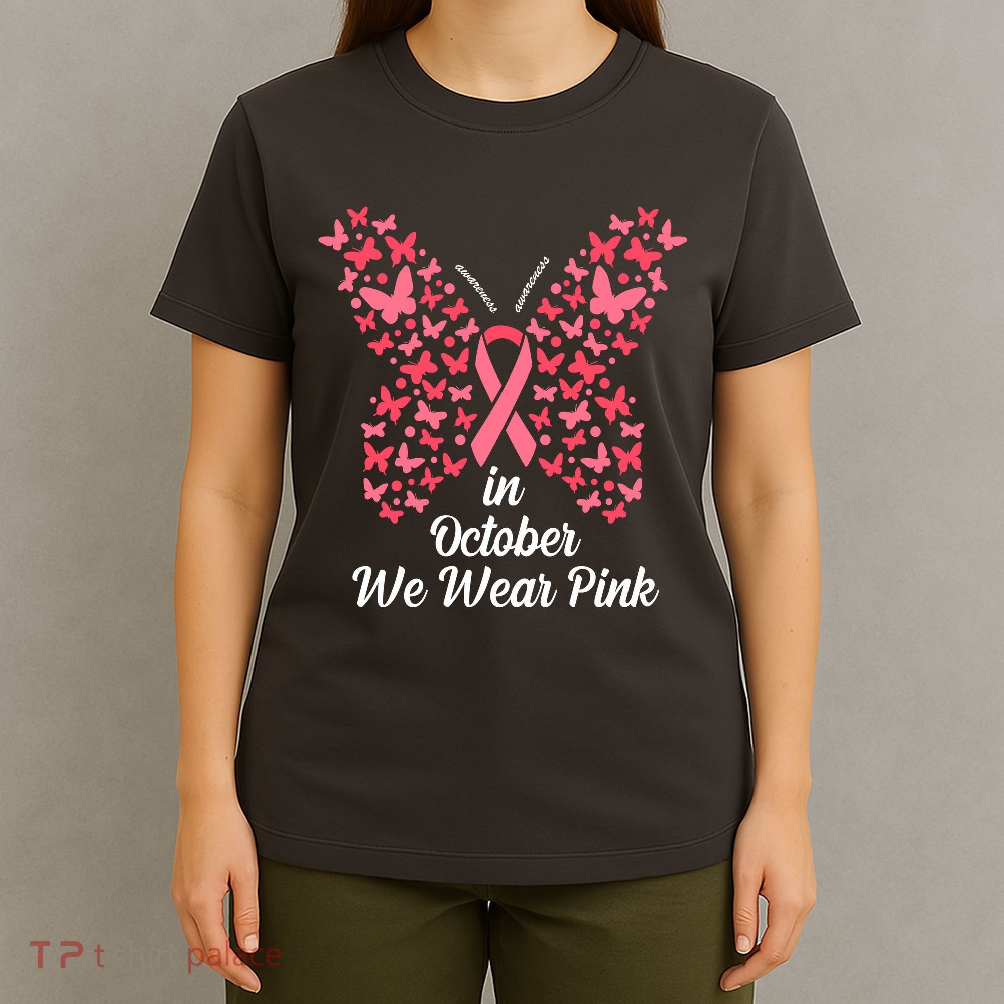 In October We Wear Pink Butterfly Breast Cancer Ribbon T-Shirt