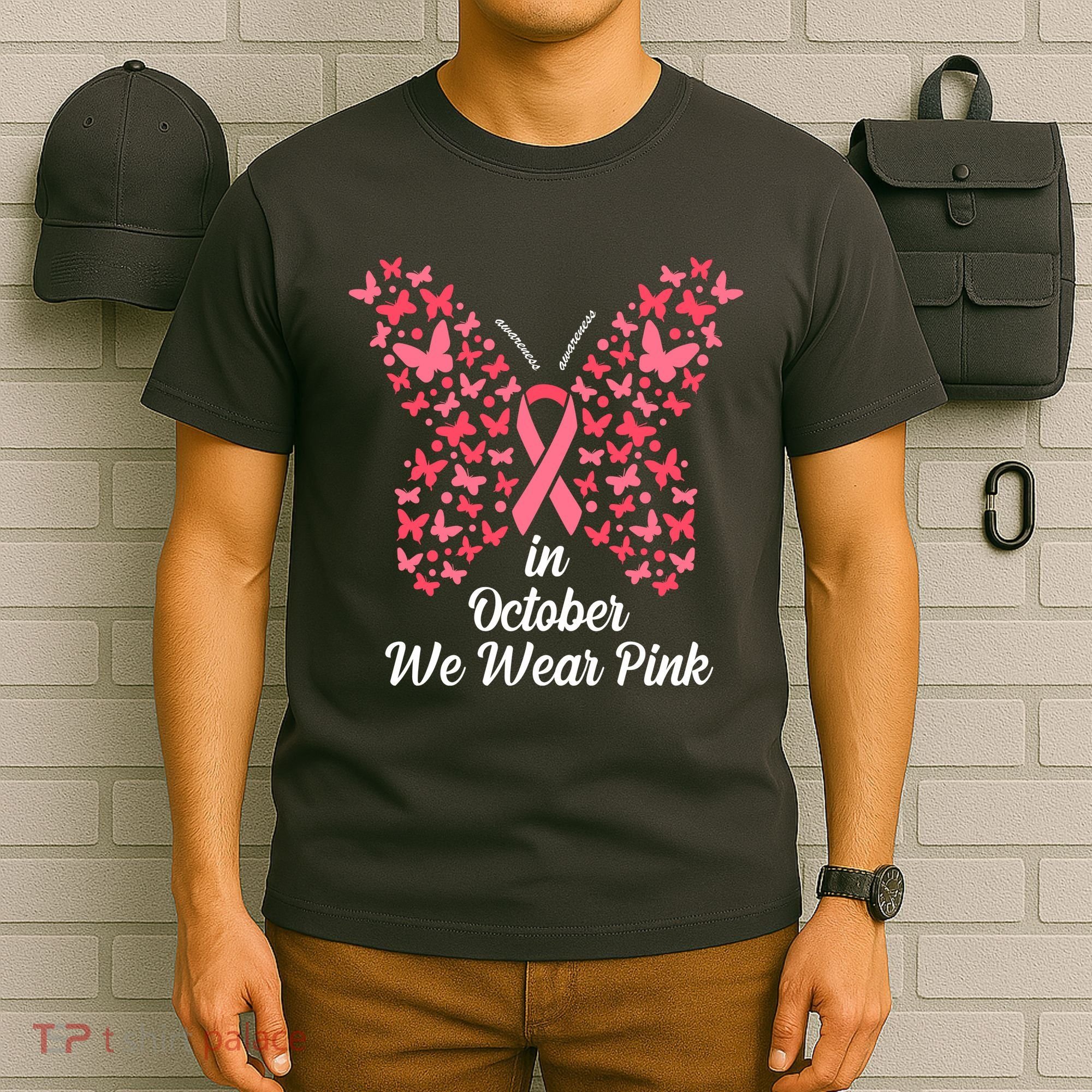 In October We Wear Pink Butterfly Breast Cancer Ribbon T-Shirt