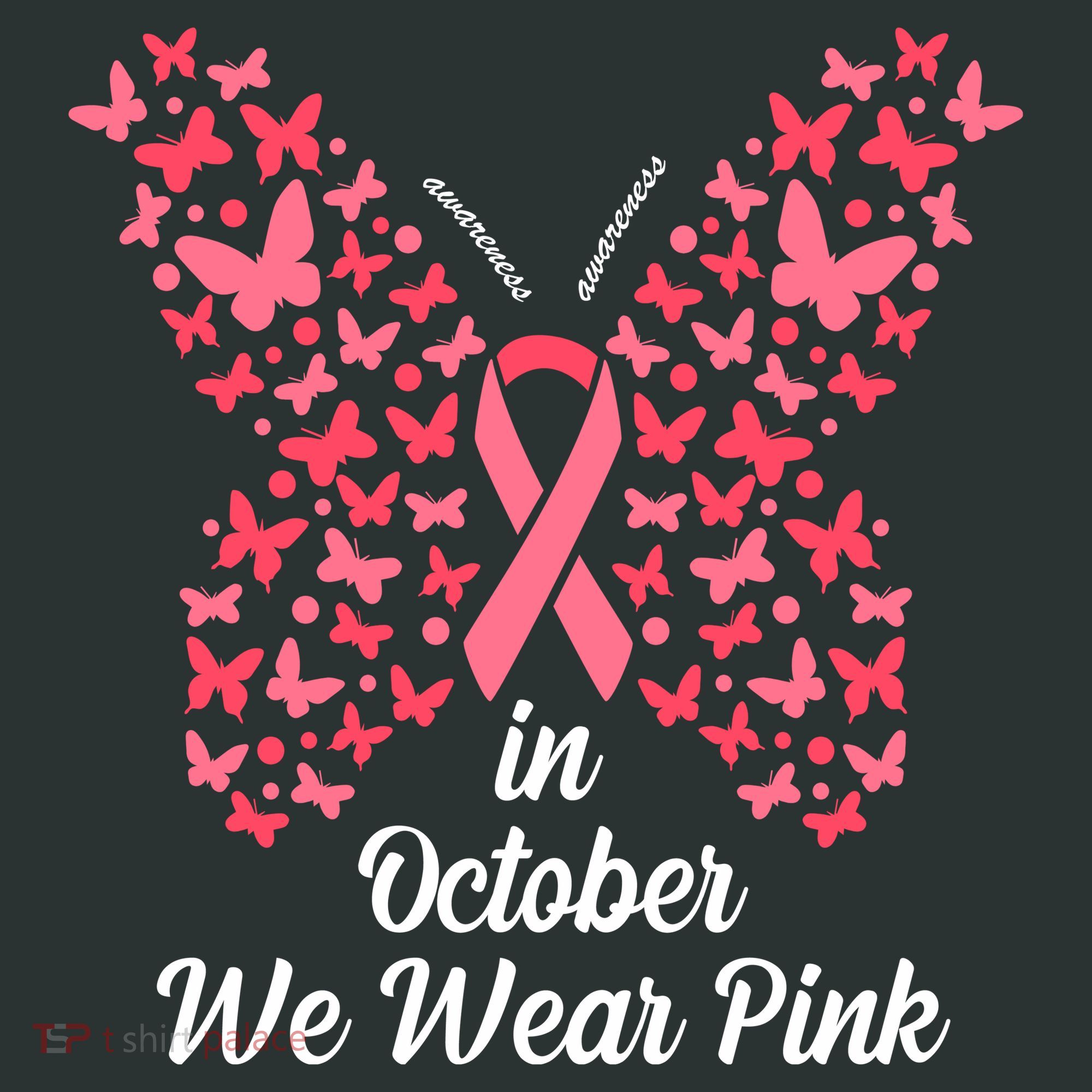 In October We Wear Pink Butterfly Breast Cancer Ribbon T-Shirt