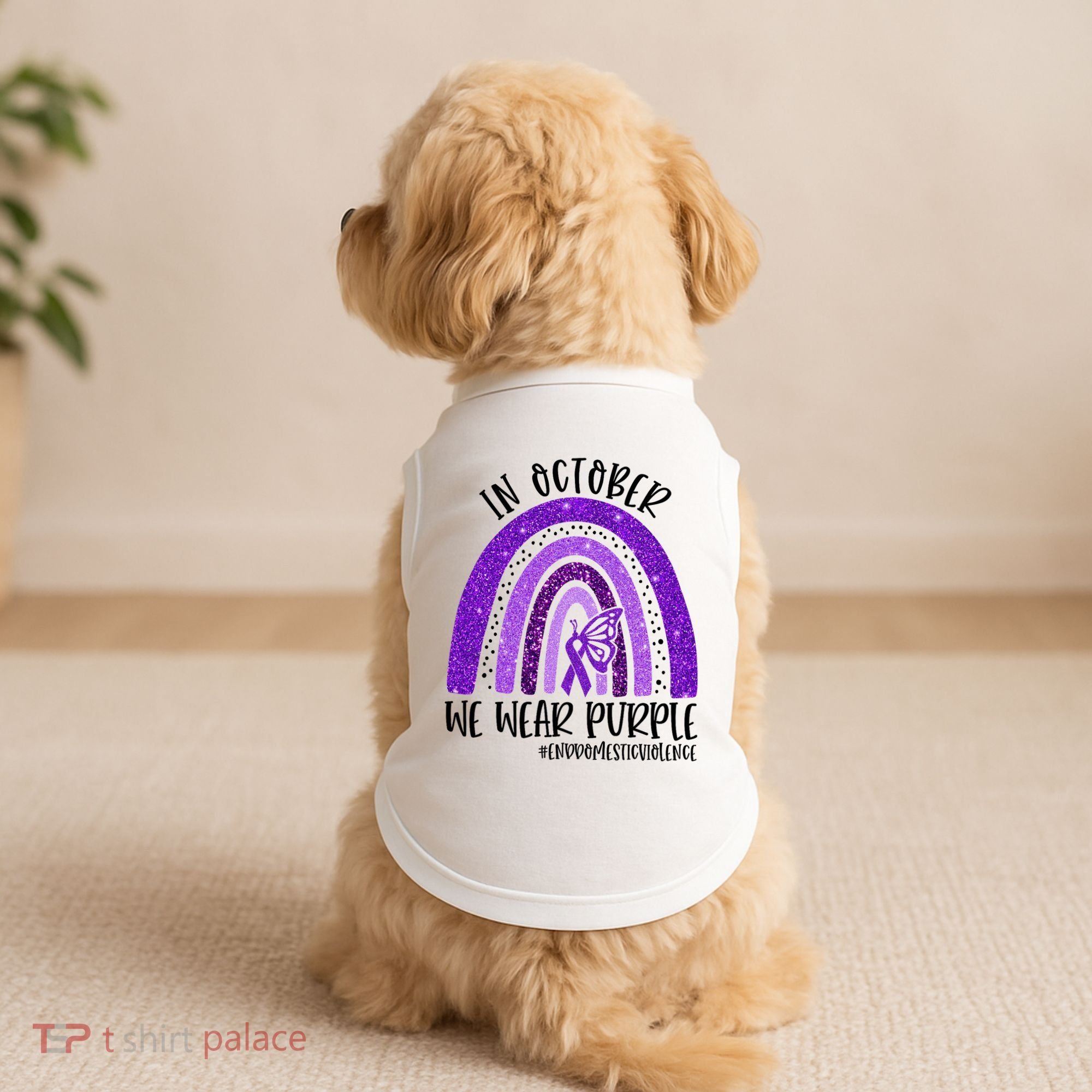In October We Wear Purple Rainbow End Domestic Violence Doggie Tank