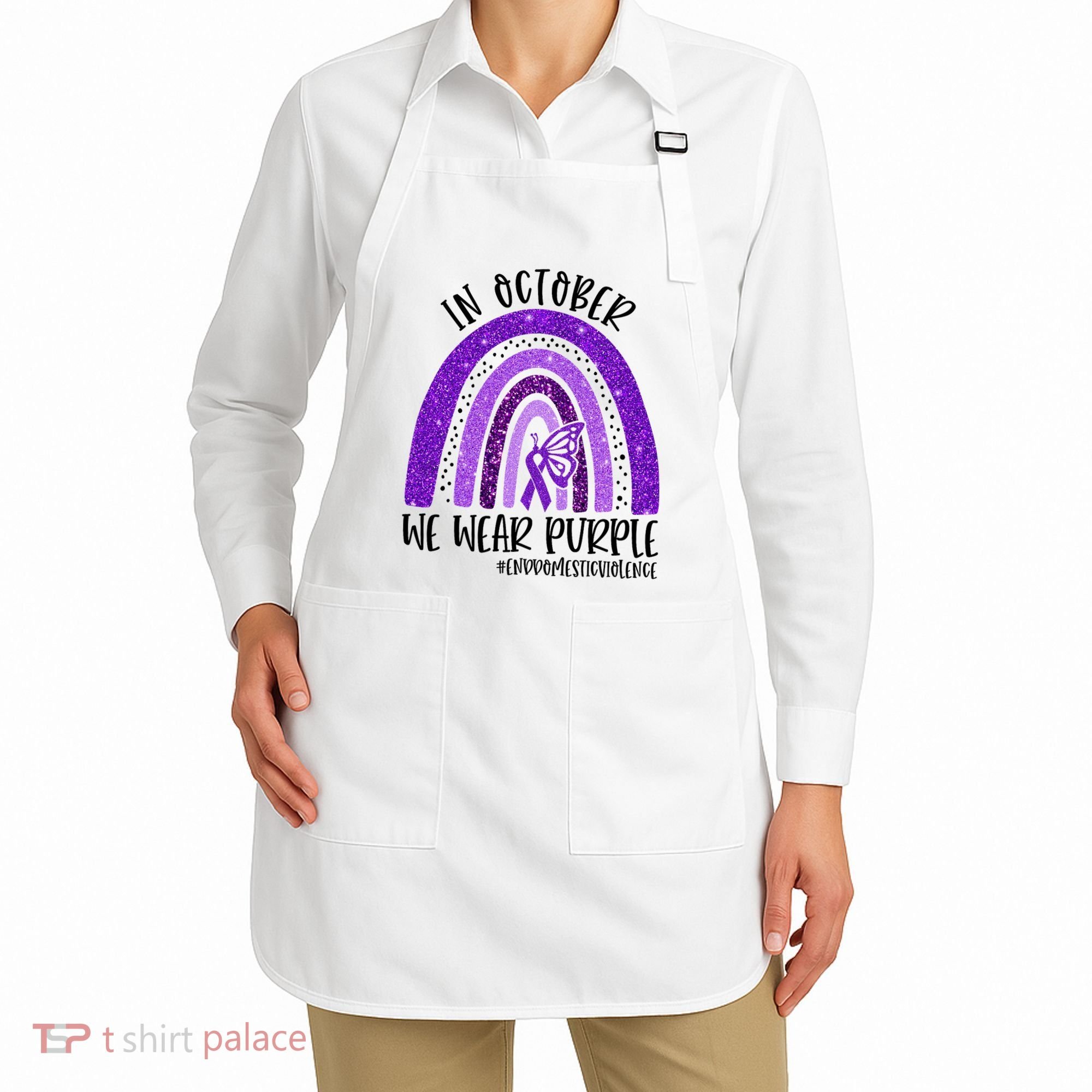 In October We Wear Purple Rainbow End Domestic Violence Apron