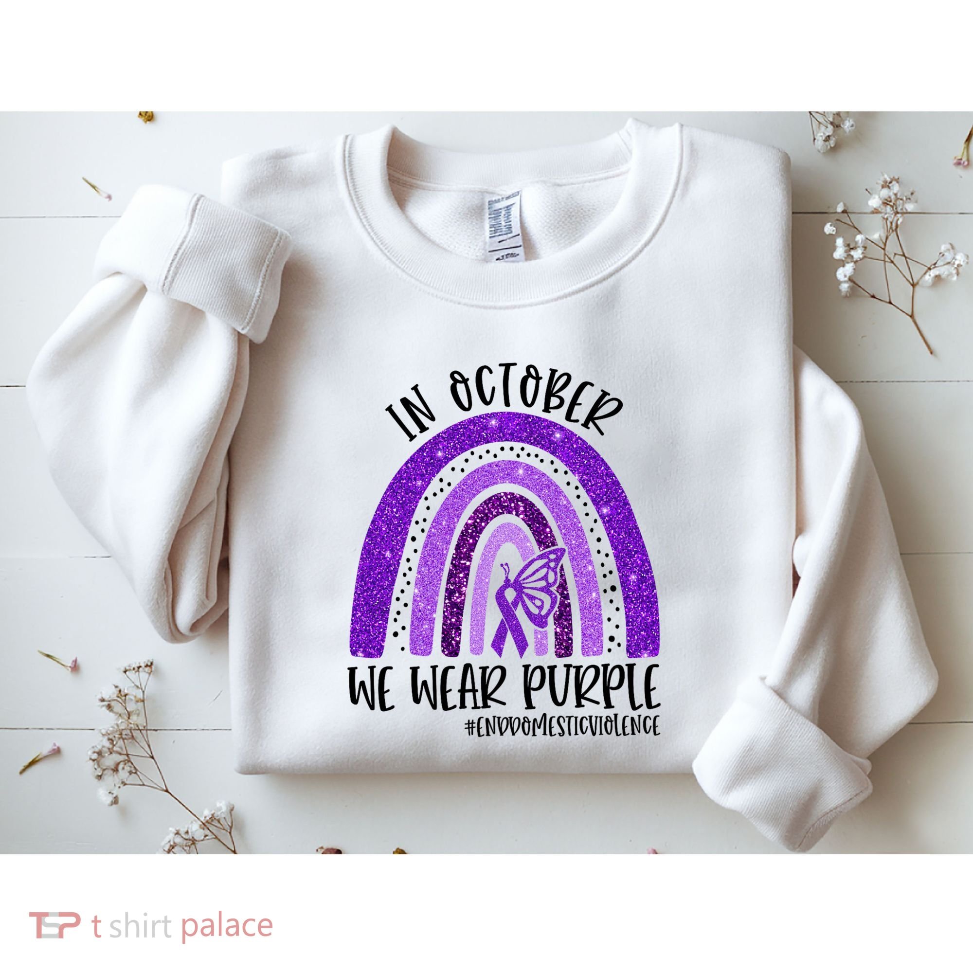 In October We Wear Purple Rainbow End Domestic Violence Sweatshirt