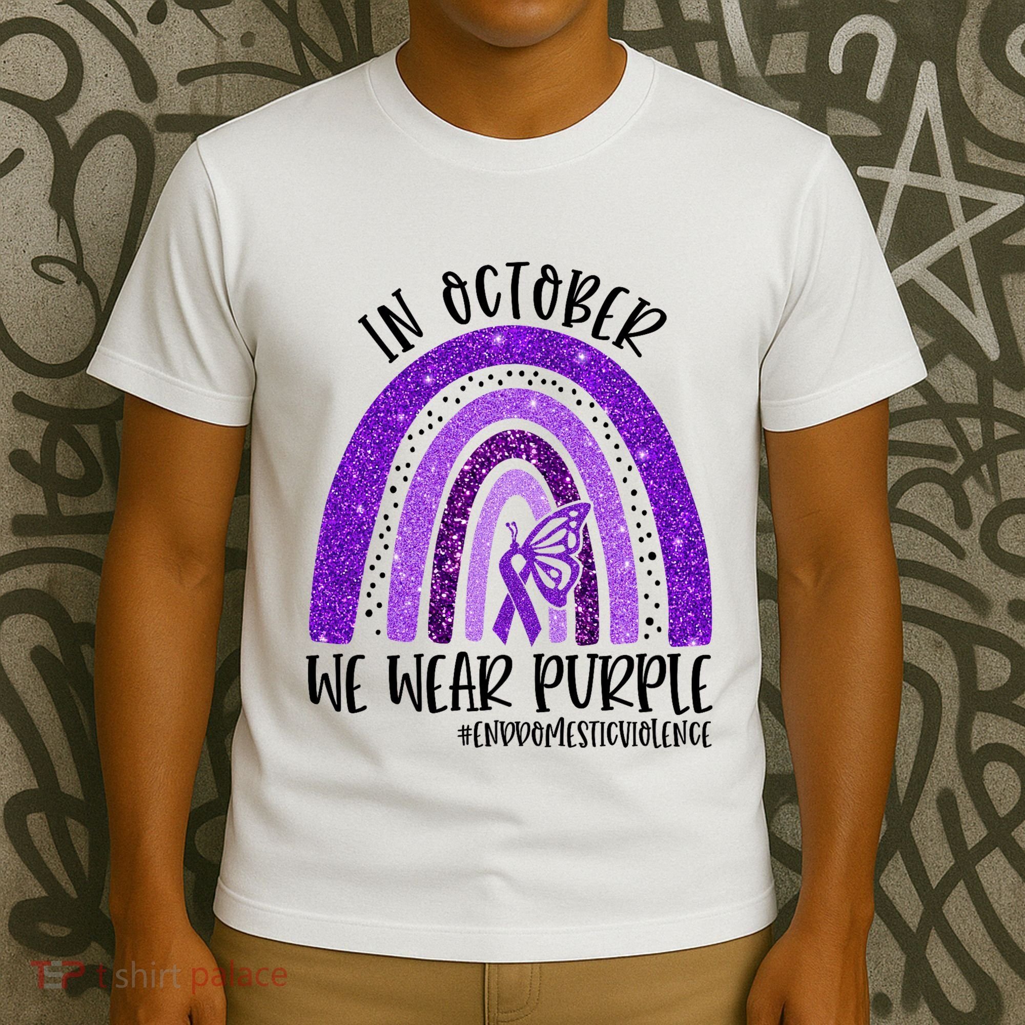 In October We Wear Purple Rainbow End Domestic Violence T-Shirt