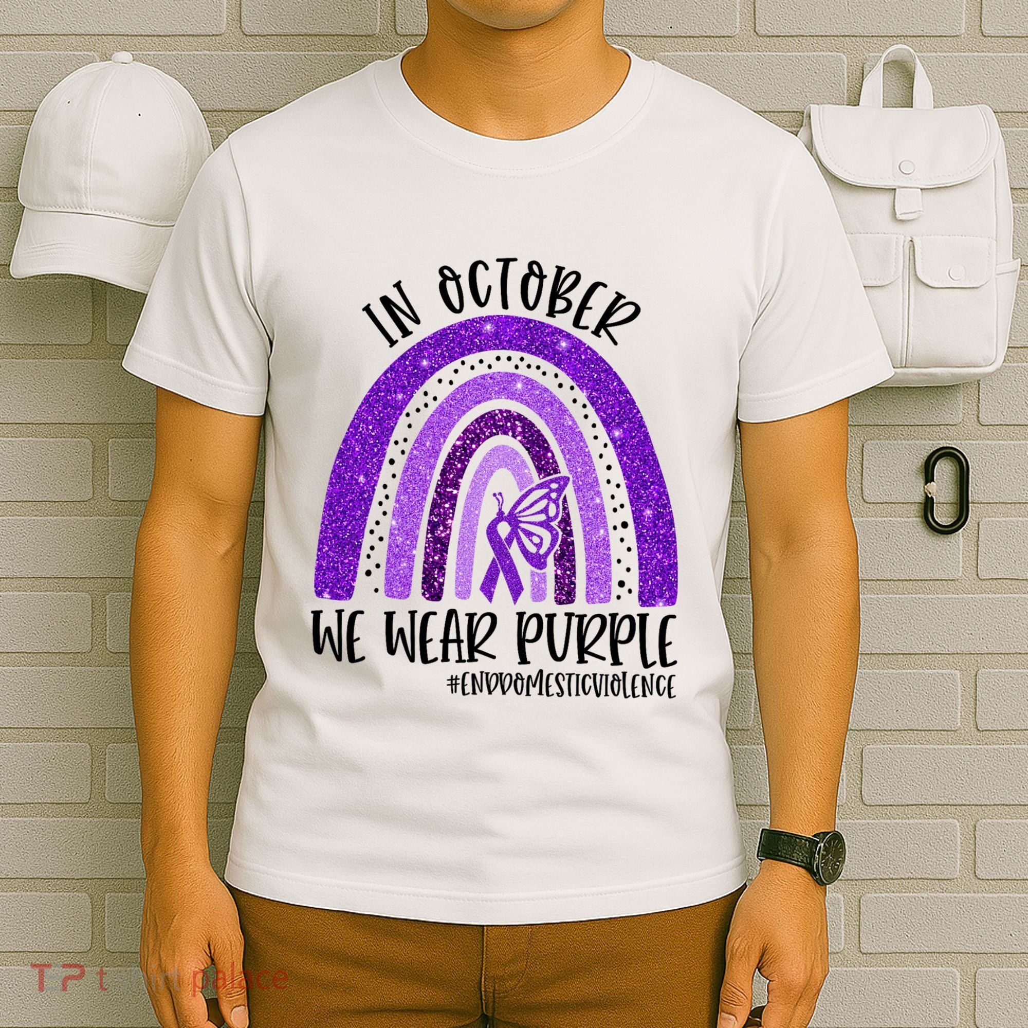 In October We Wear Purple Rainbow End Domestic Violence T-Shirt