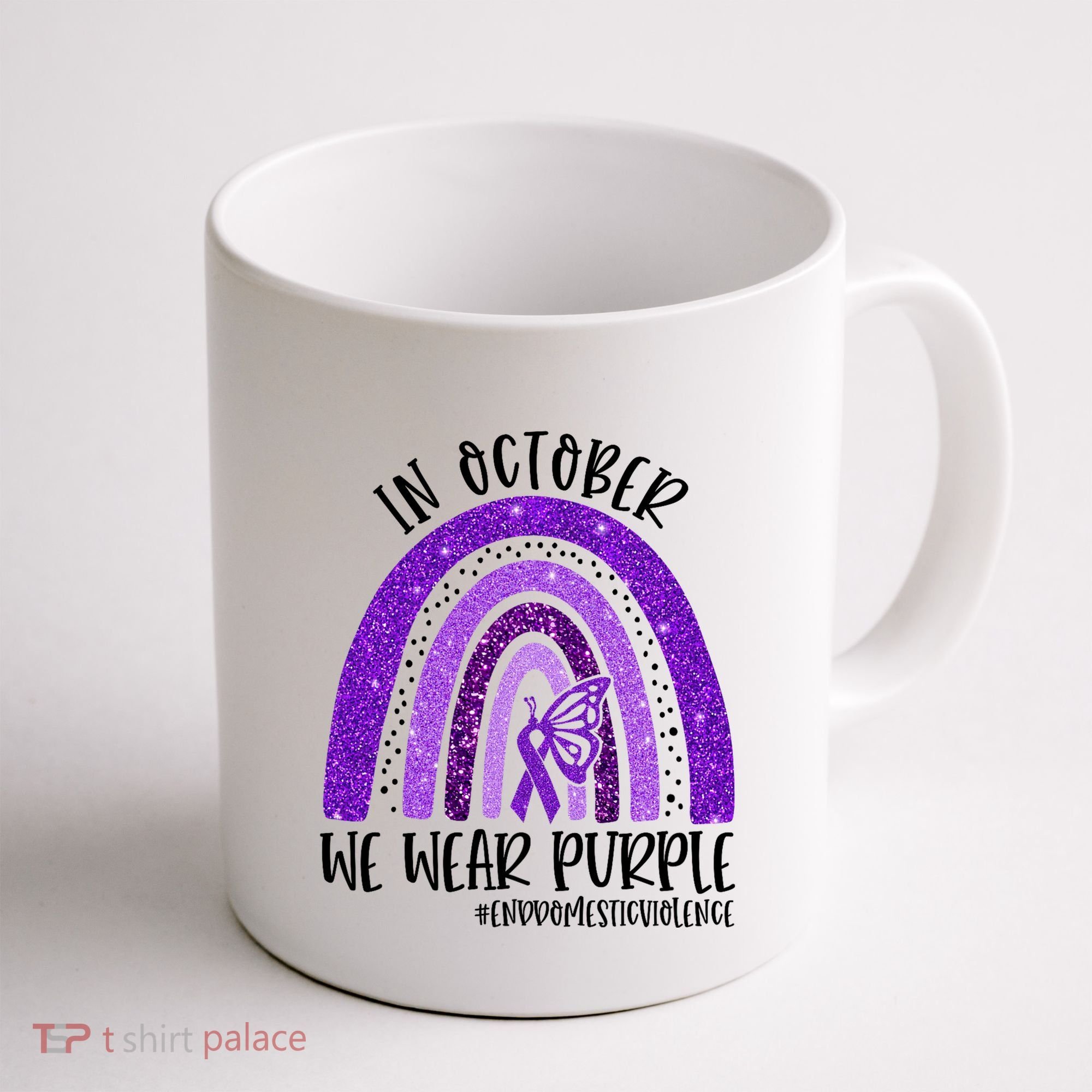 In October We Wear Purple Rainbow End Domestic Violence Coffee Mug