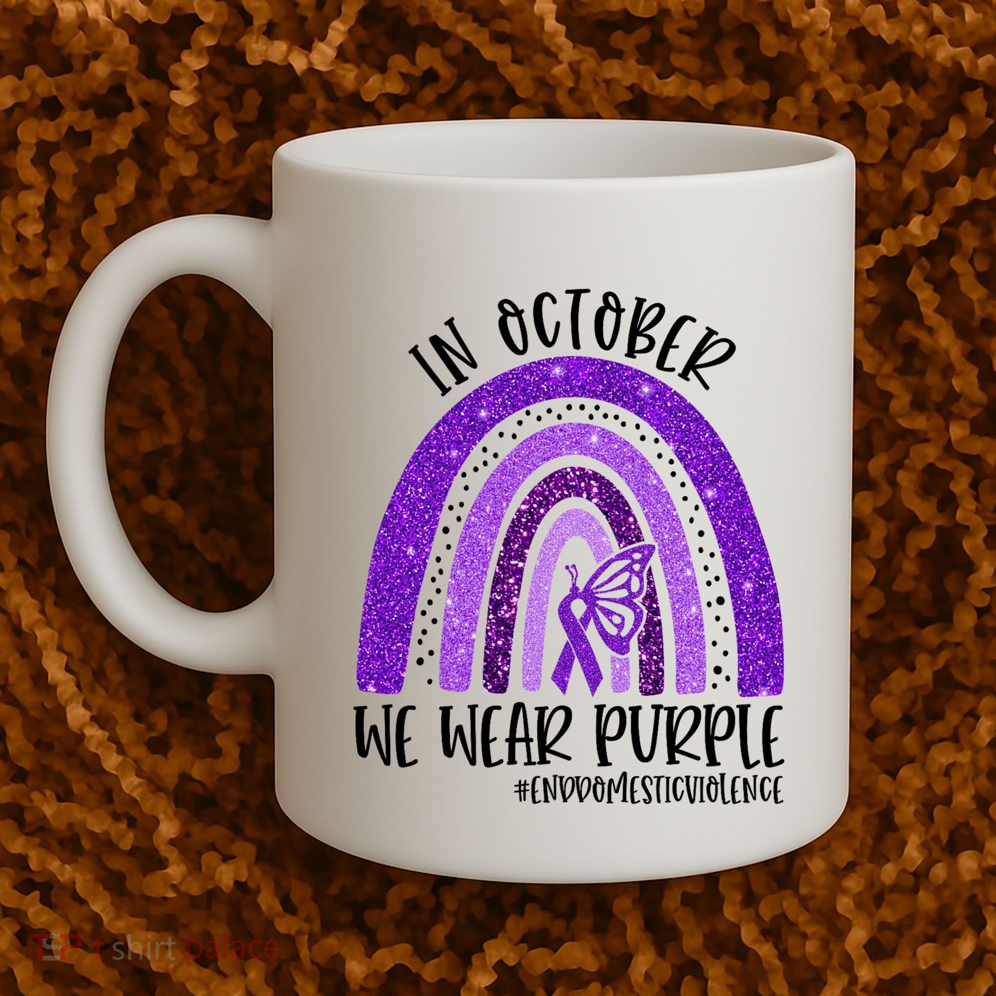 In October We Wear Purple Rainbow End Domestic Violence Coffee Mug