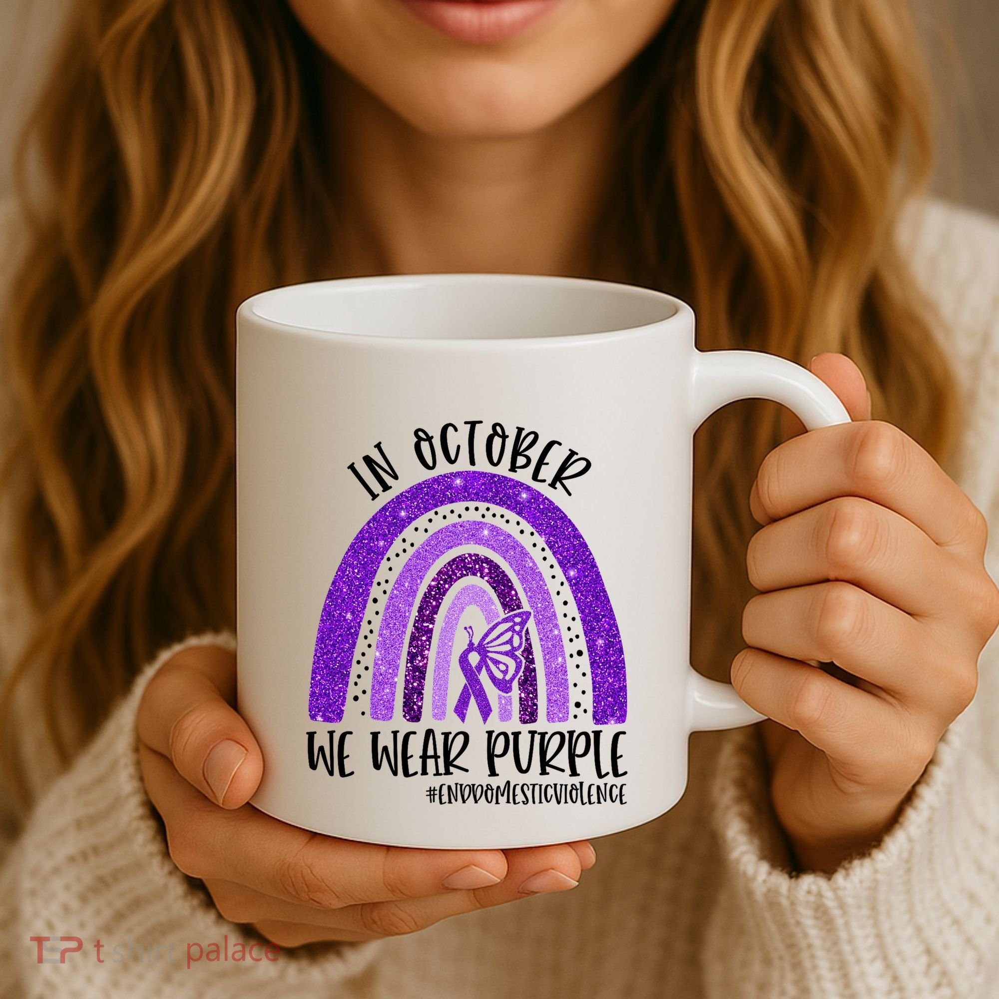 In October We Wear Purple Rainbow End Domestic Violence Coffee Mug