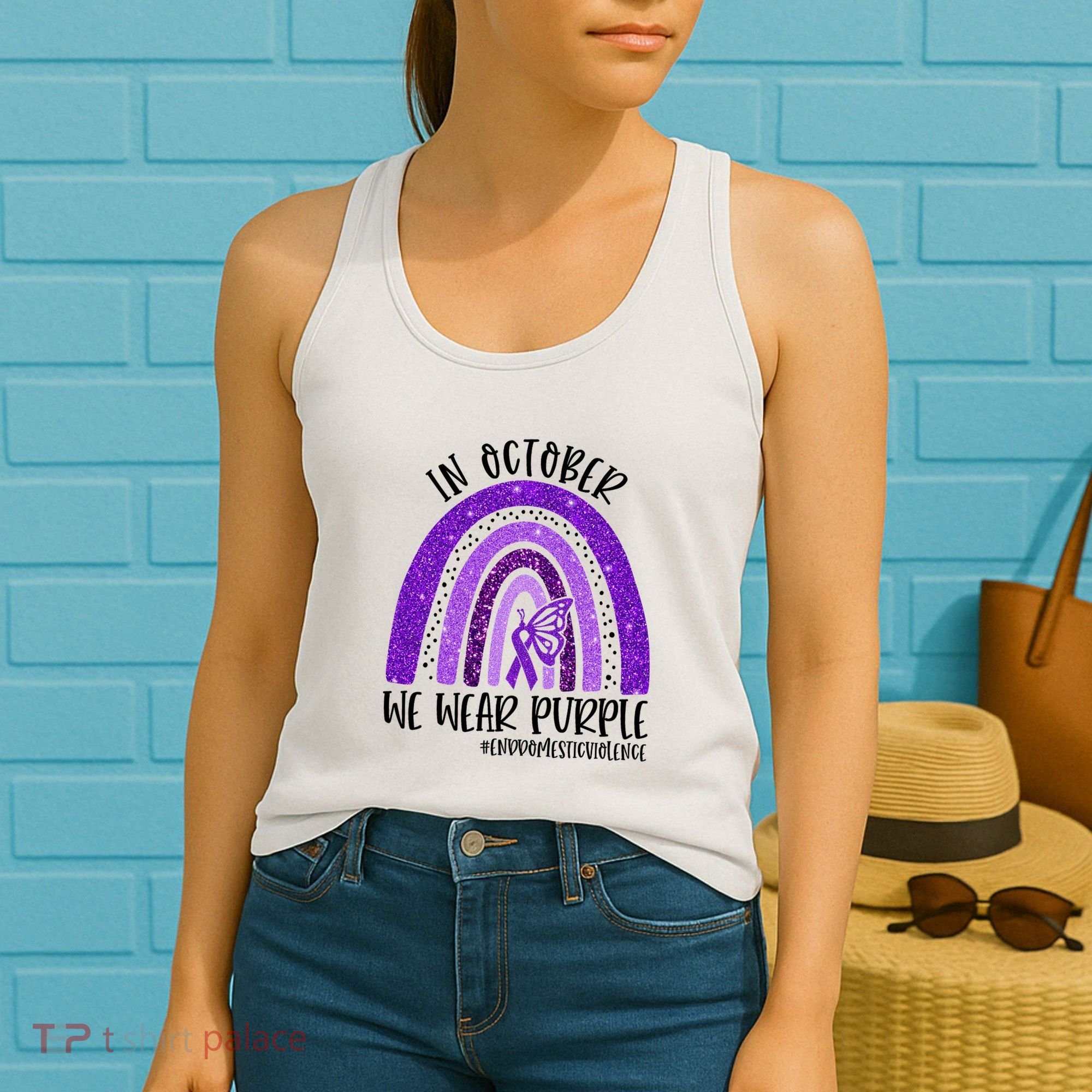 In October We Wear Purple Rainbow End Domestic Violence Women's Tank Top