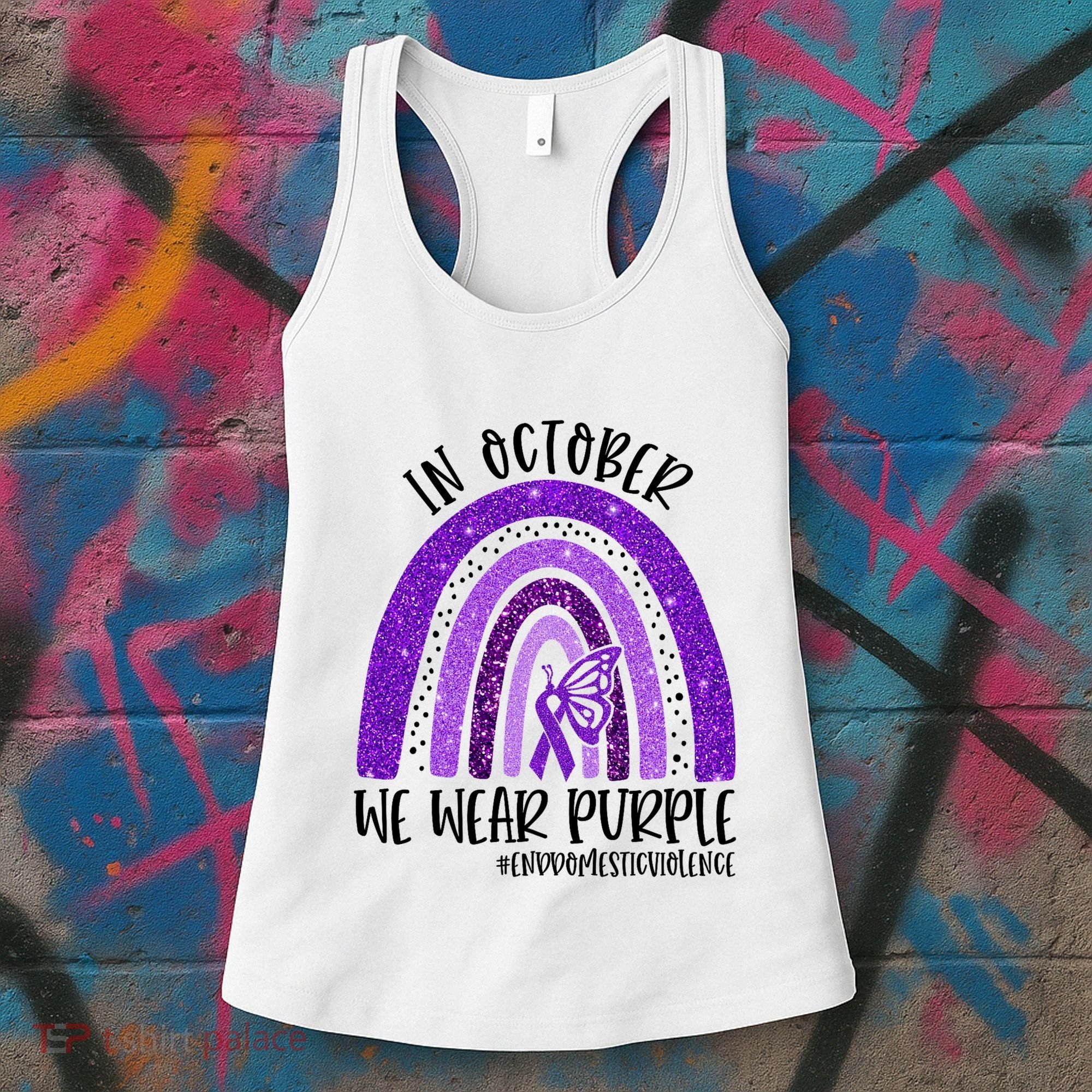 In October We Wear Purple Rainbow End Domestic Violence Women's Tank Top