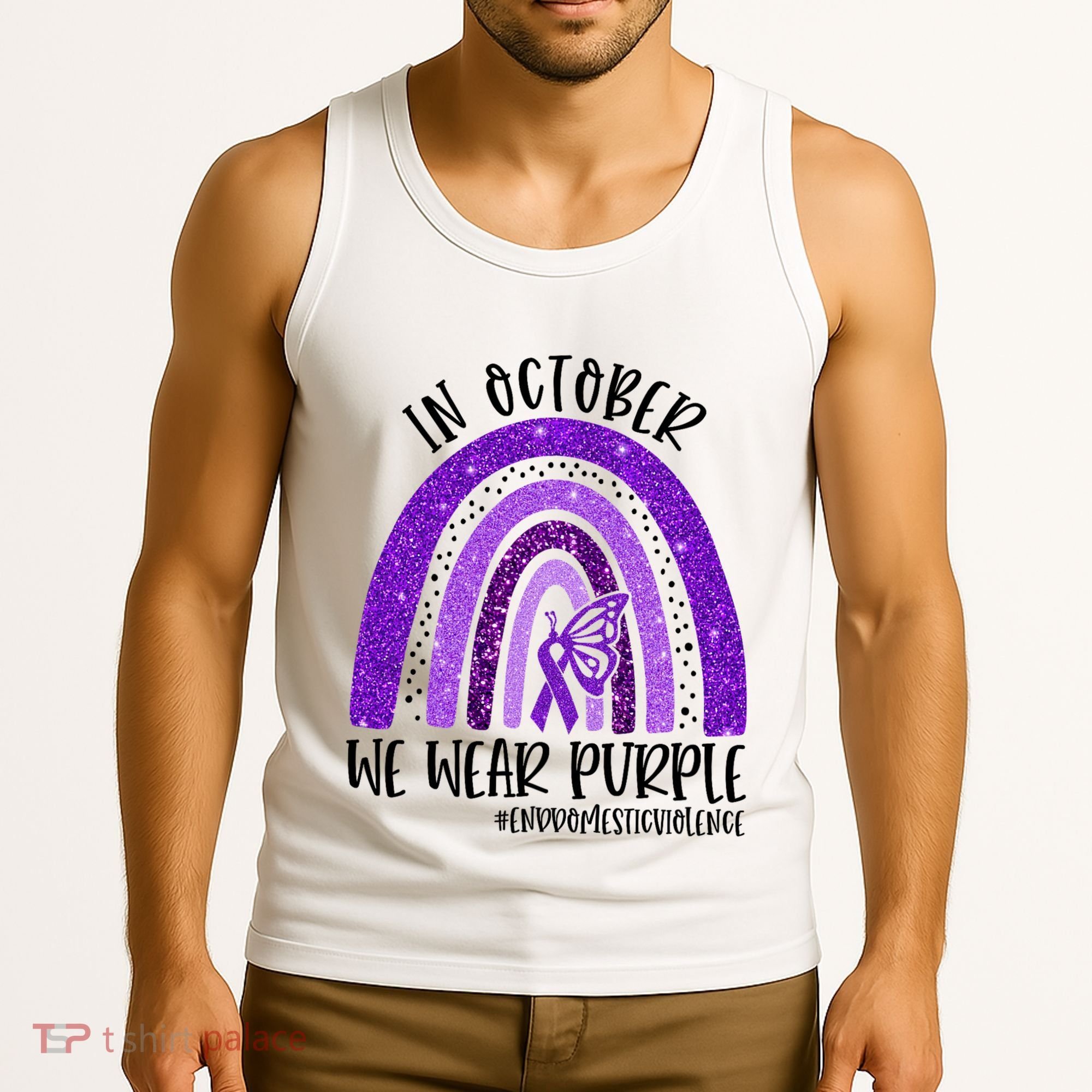 In October We Wear Purple Rainbow End Domestic Violence Tank Top