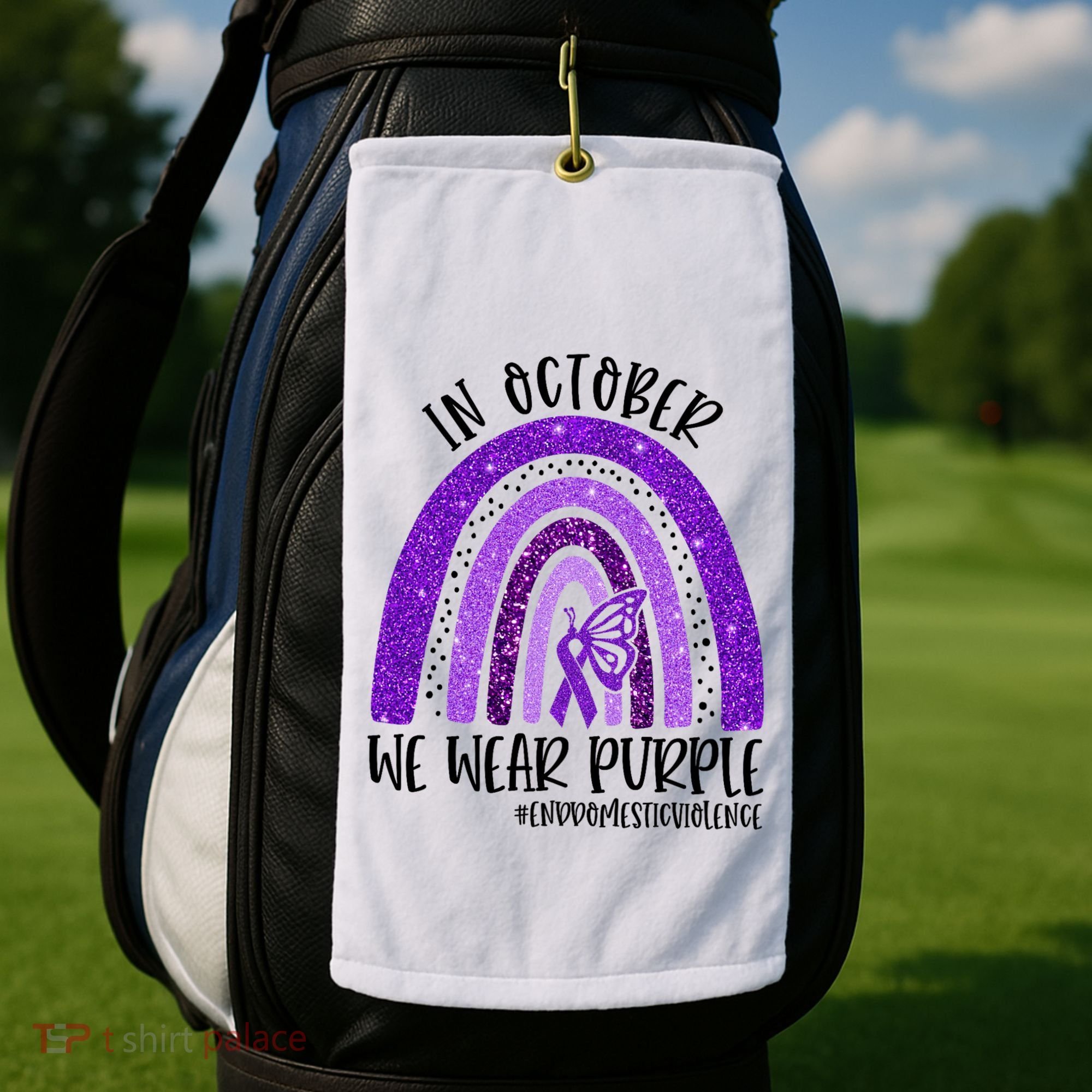 In October We Wear Purple Rainbow End Domestic Violence Golf Towel