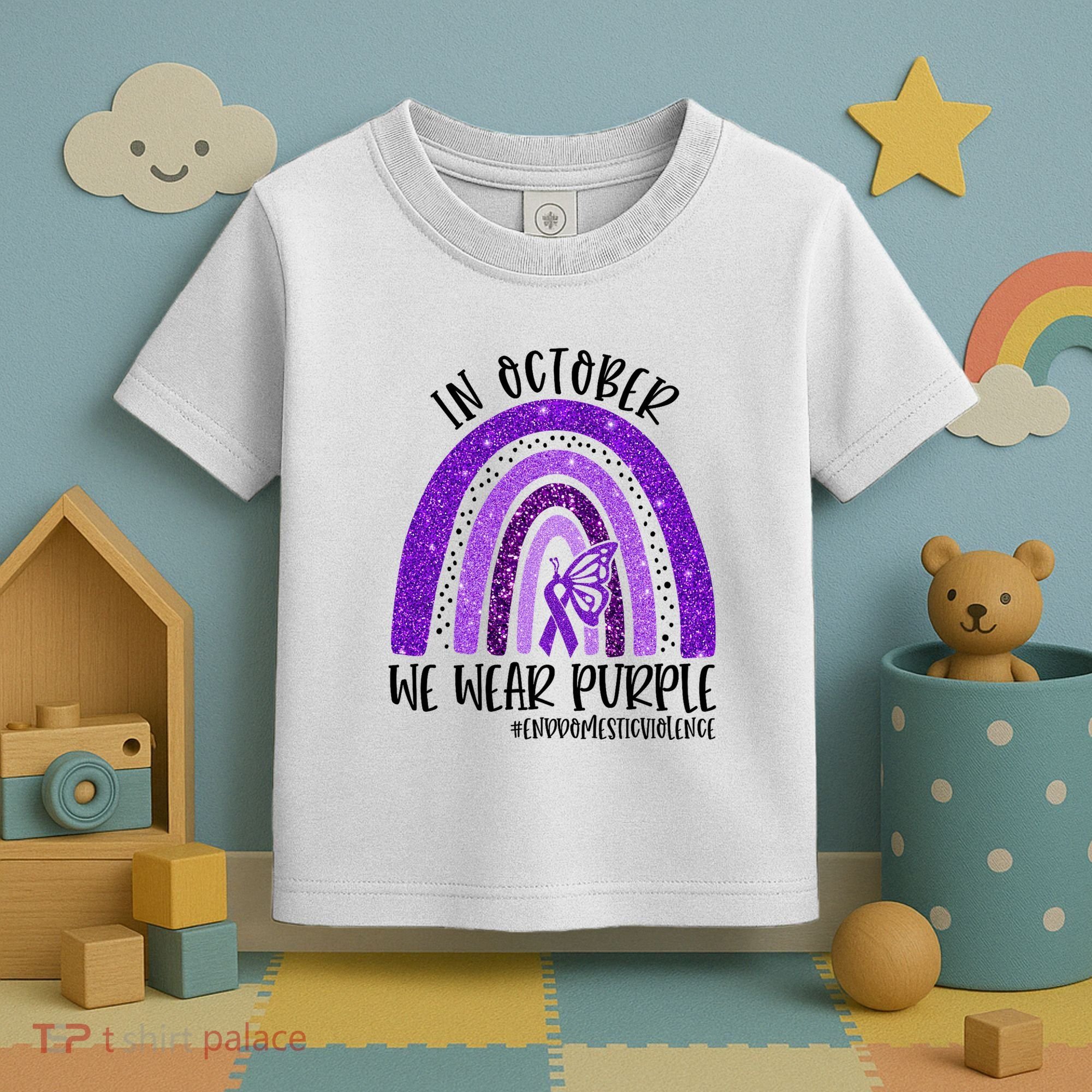 In October We Wear Purple Rainbow End Domestic Violence Toddler T-Shirt
