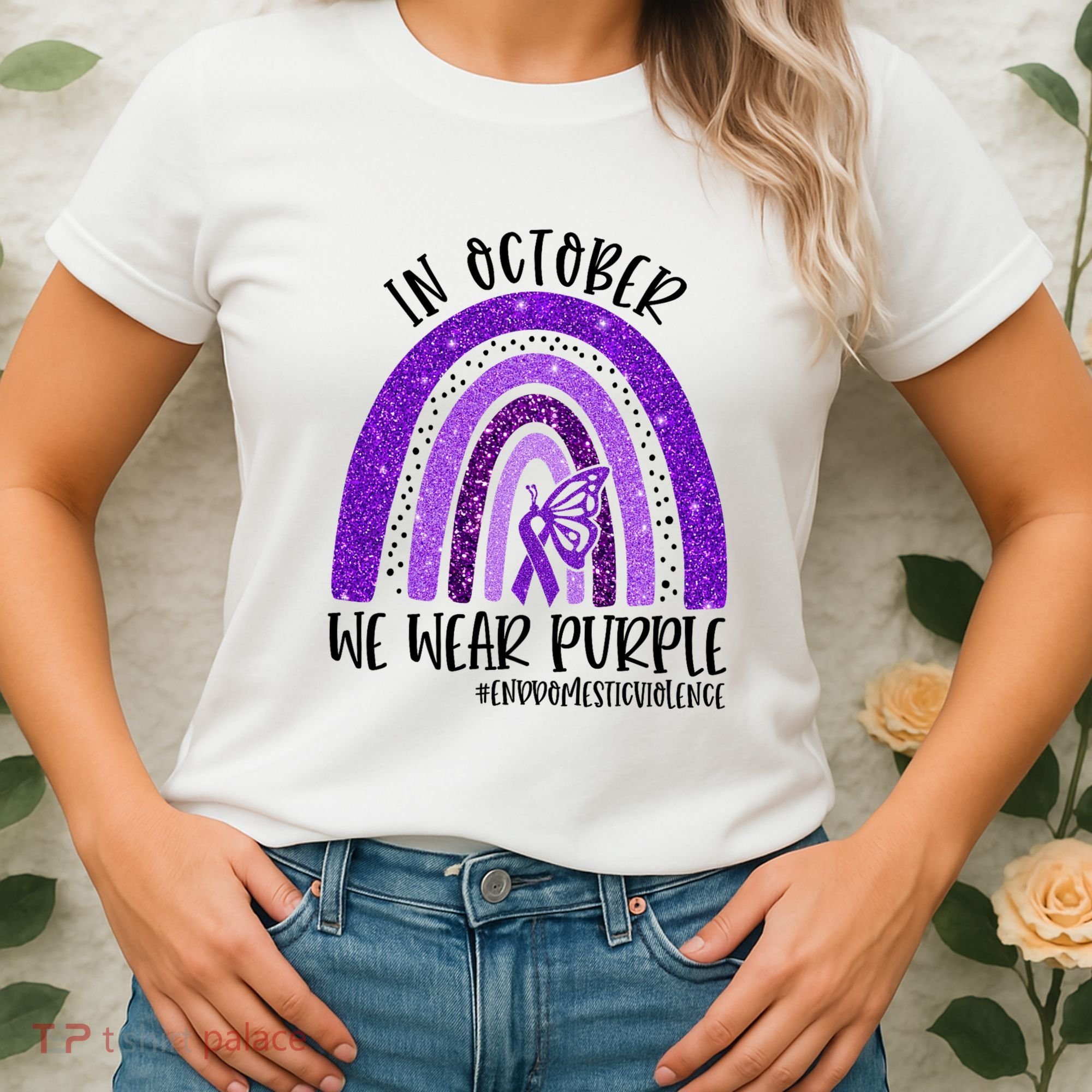 In October We Wear Purple Rainbow End Domestic Violence Women's T-Shirt