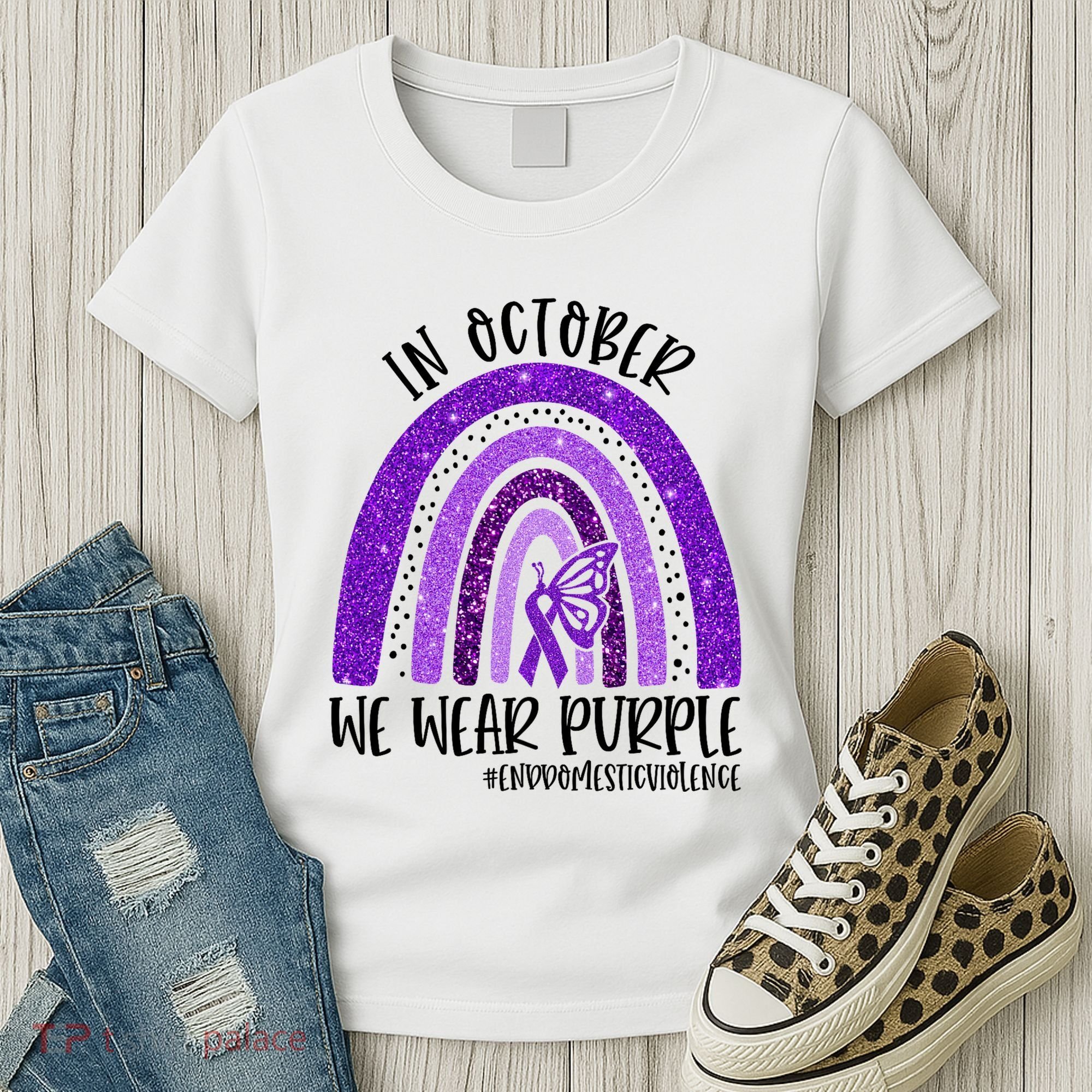 In October We Wear Purple Rainbow End Domestic Violence Women's T-Shirt