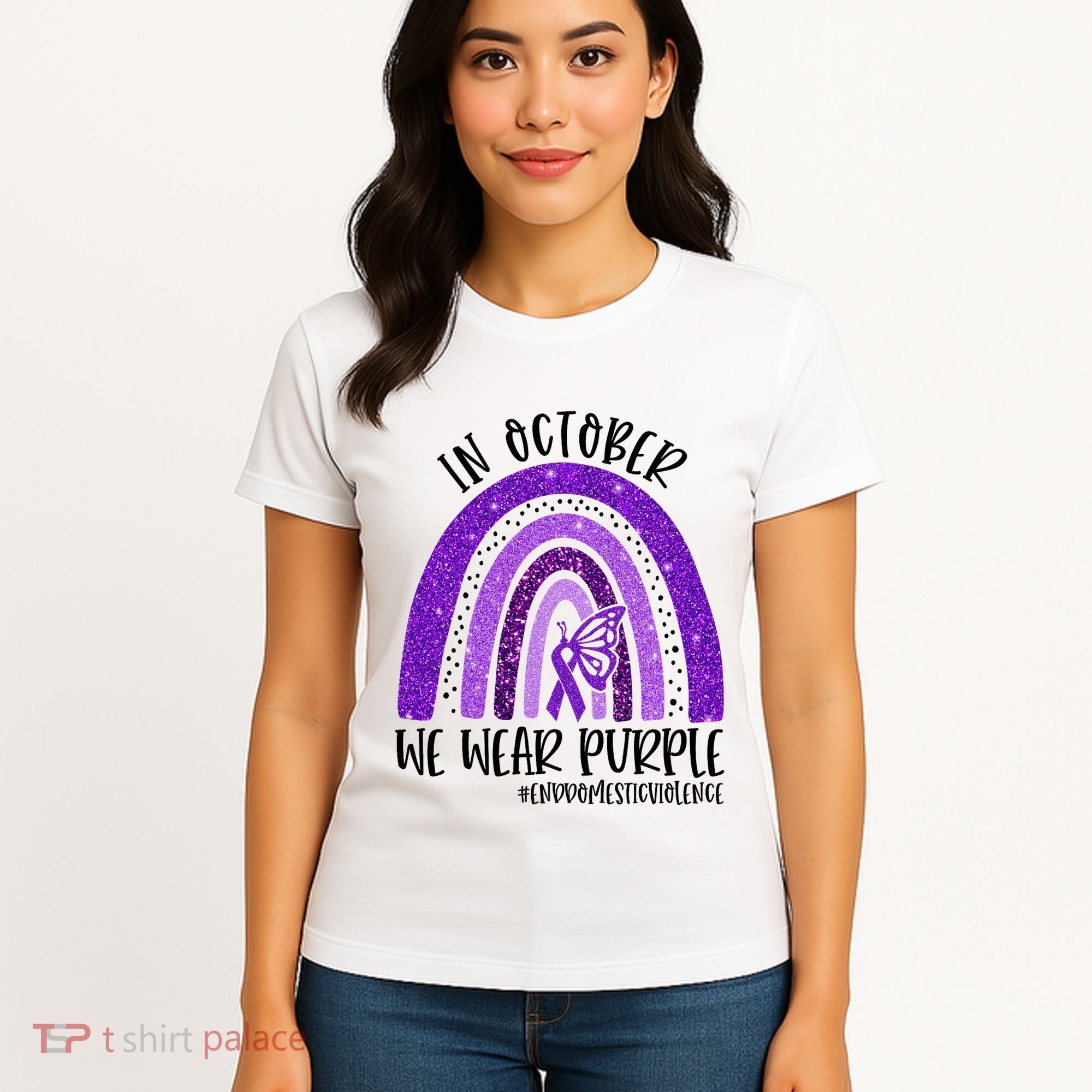 In October We Wear Purple Rainbow End Domestic Violence Women's T-Shirt
