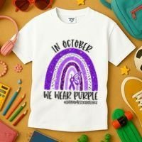 In October We Wear Purple Rainbow End Domestic Violence Kids T-Shirt thumb 3