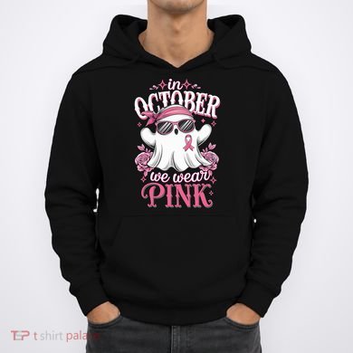 In October We Wear Cute Spooky Halloween Breast Cancer Hoodie