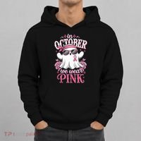 In October We Wear Cute Spooky Halloween Breast Cancer Hoodie thumb 0
