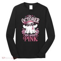 In October We Wear Cute Spooky Halloween Breast Cancer Long Sleeve Shirt thumb 0
