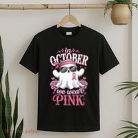 In October We Wear Cute Spooky Halloween Breast Cancer T-Shirt thumb 2