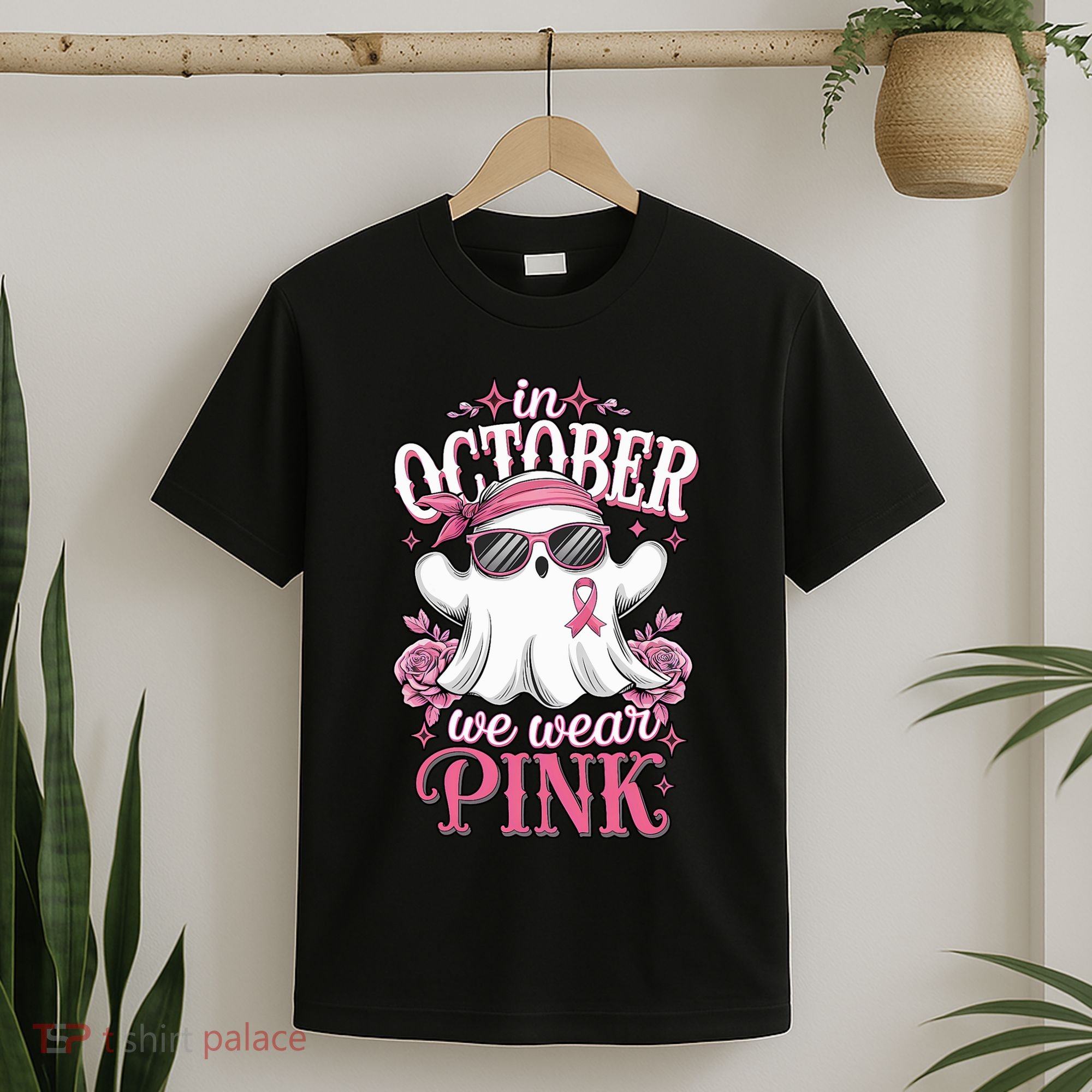 In October We Wear Cute Spooky Halloween Breast Cancer T-Shirt