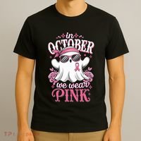 In October We Wear Cute Spooky Halloween Breast Cancer T-Shirt thumb 3