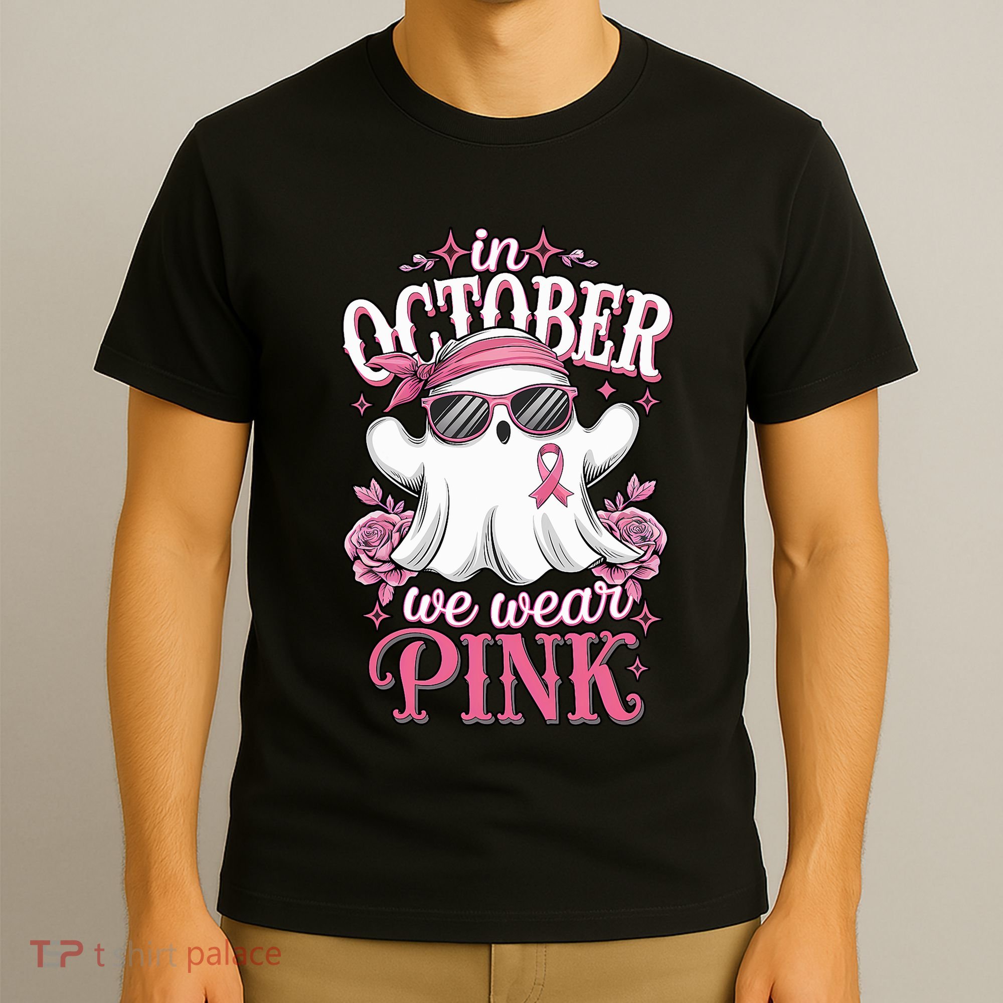 In October We Wear Cute Spooky Halloween Breast Cancer T-Shirt