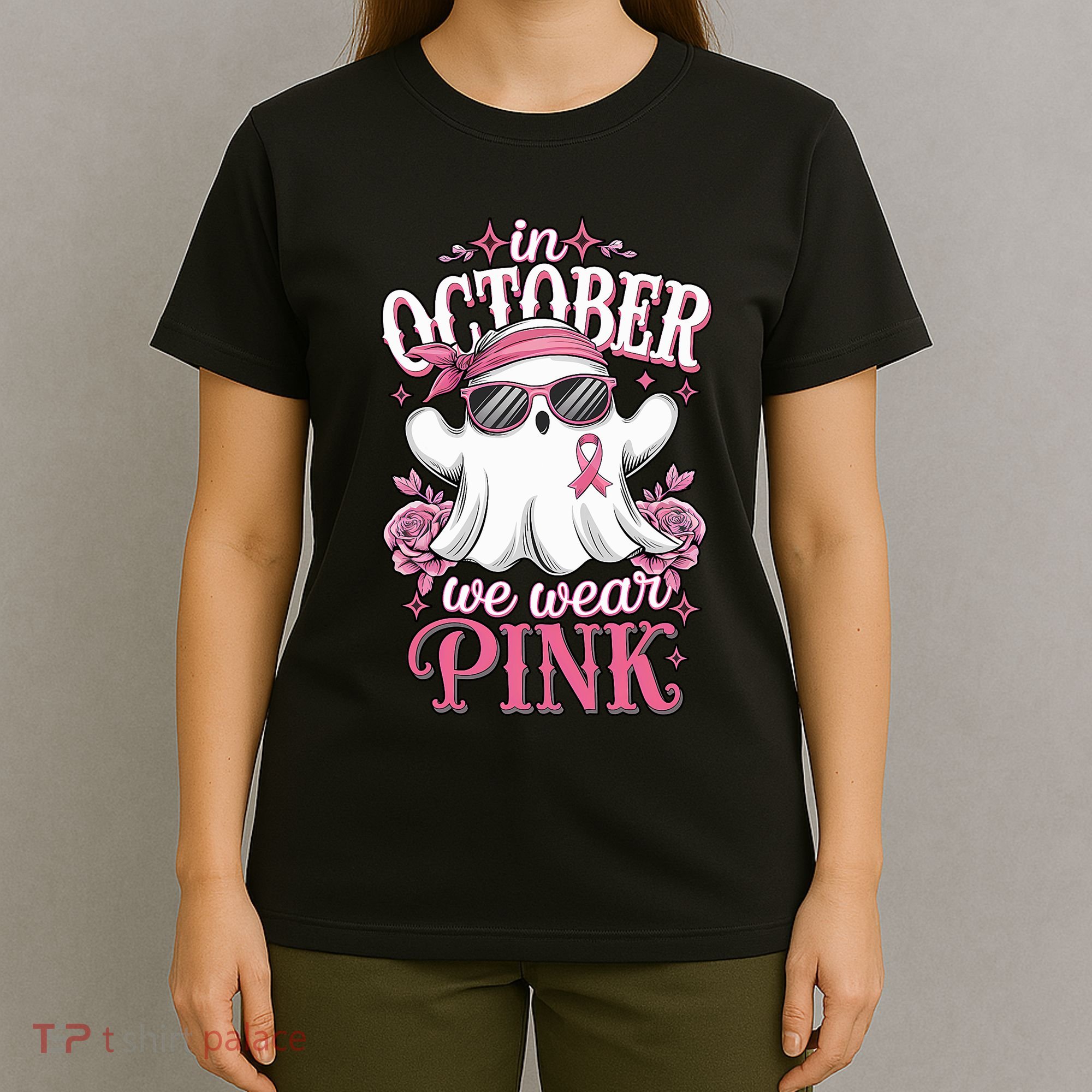 In October We Wear Cute Spooky Halloween Breast Cancer T-Shirt