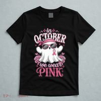 In October We Wear Cute Spooky Halloween Breast Cancer T-Shirt thumb 5