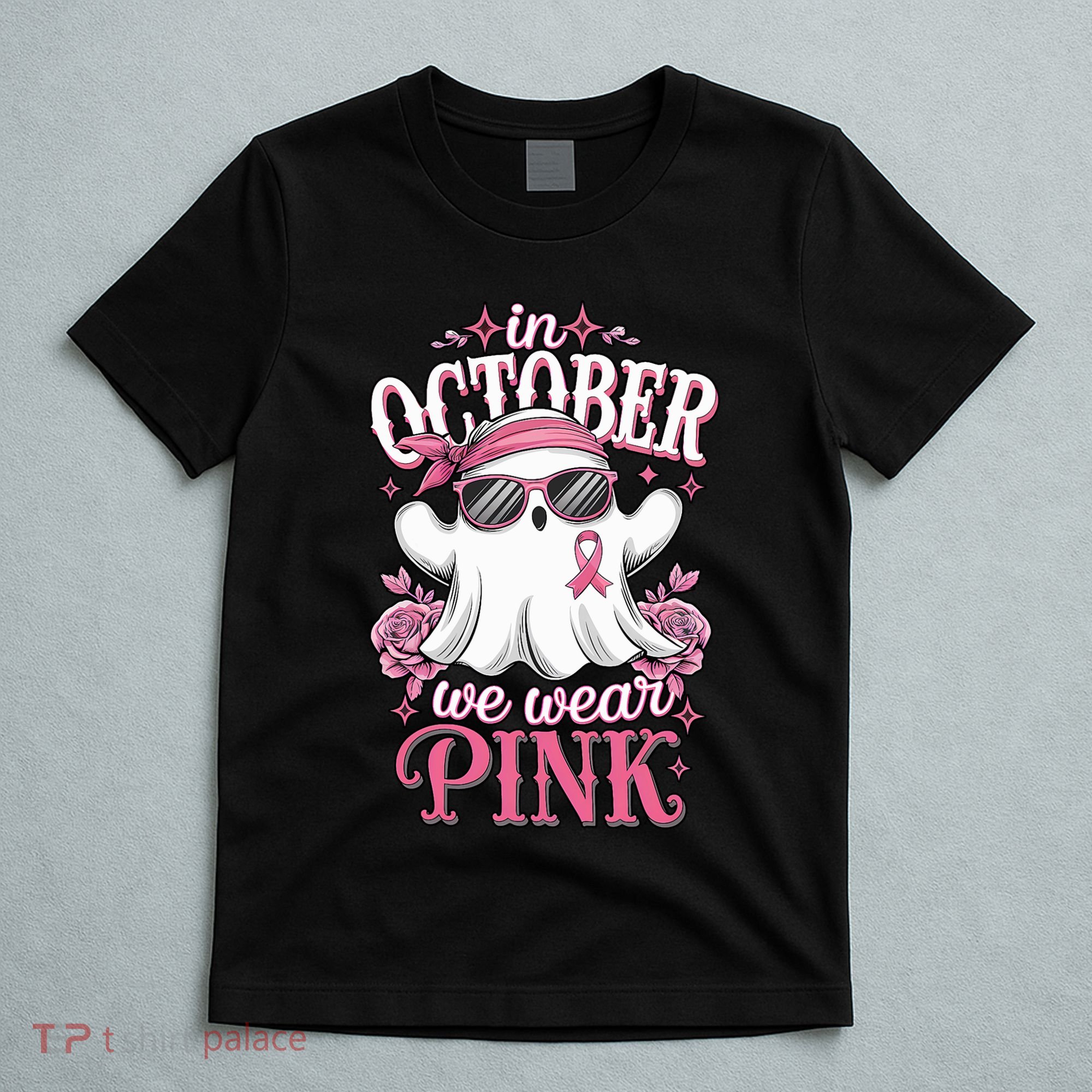 In October We Wear Cute Spooky Halloween Breast Cancer T-Shirt