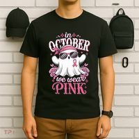 In October We Wear Cute Spooky Halloween Breast Cancer T-Shirt thumb 6
