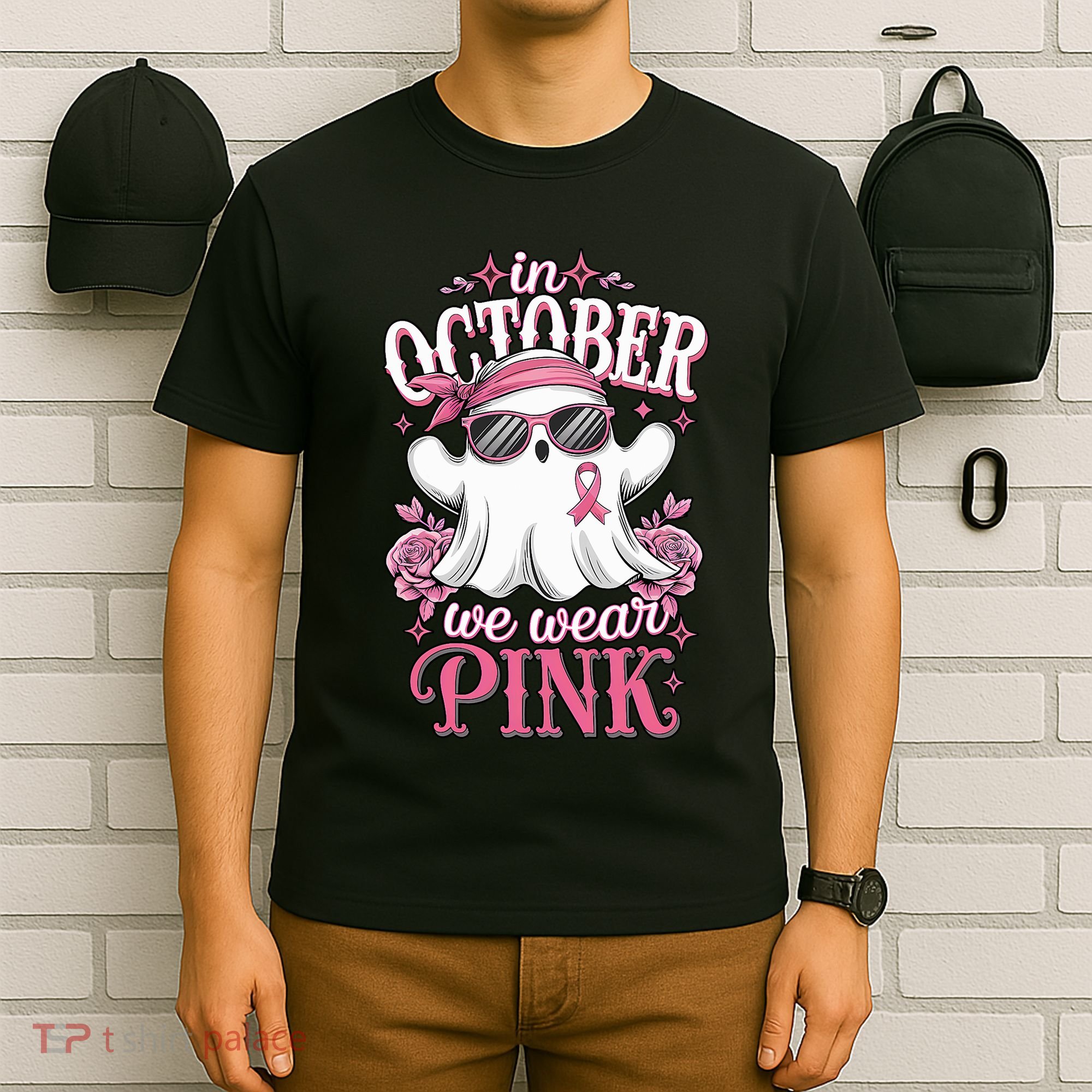 In October We Wear Cute Spooky Halloween Breast Cancer T-Shirt