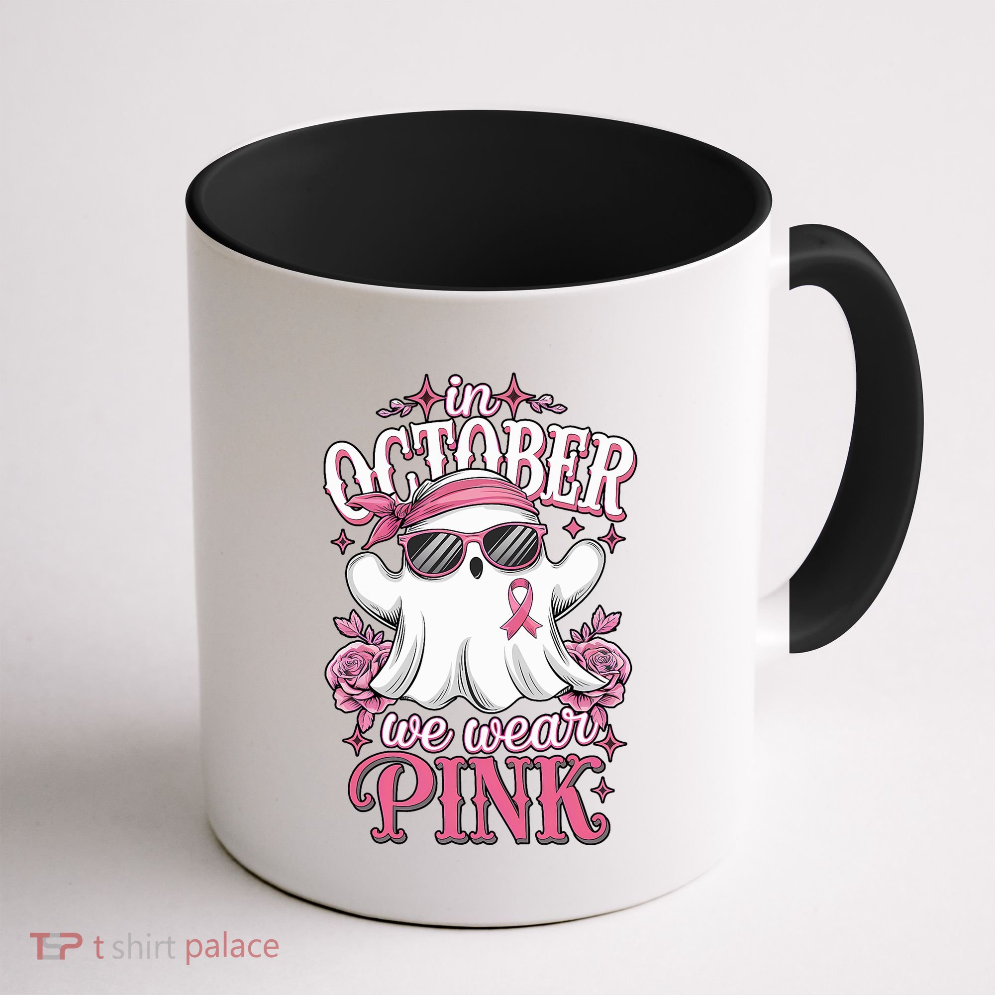 In October We Wear Cute Spooky Halloween Breast Cancer Coffee Mug