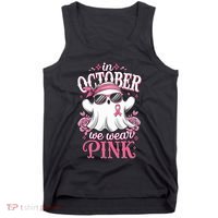 In October We Wear Cute Spooky Halloween Breast Cancer Tank Top thumb 0