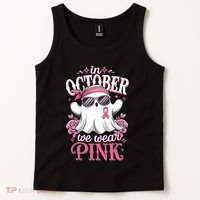 In October We Wear Cute Spooky Halloween Breast Cancer Tank Top thumb 2