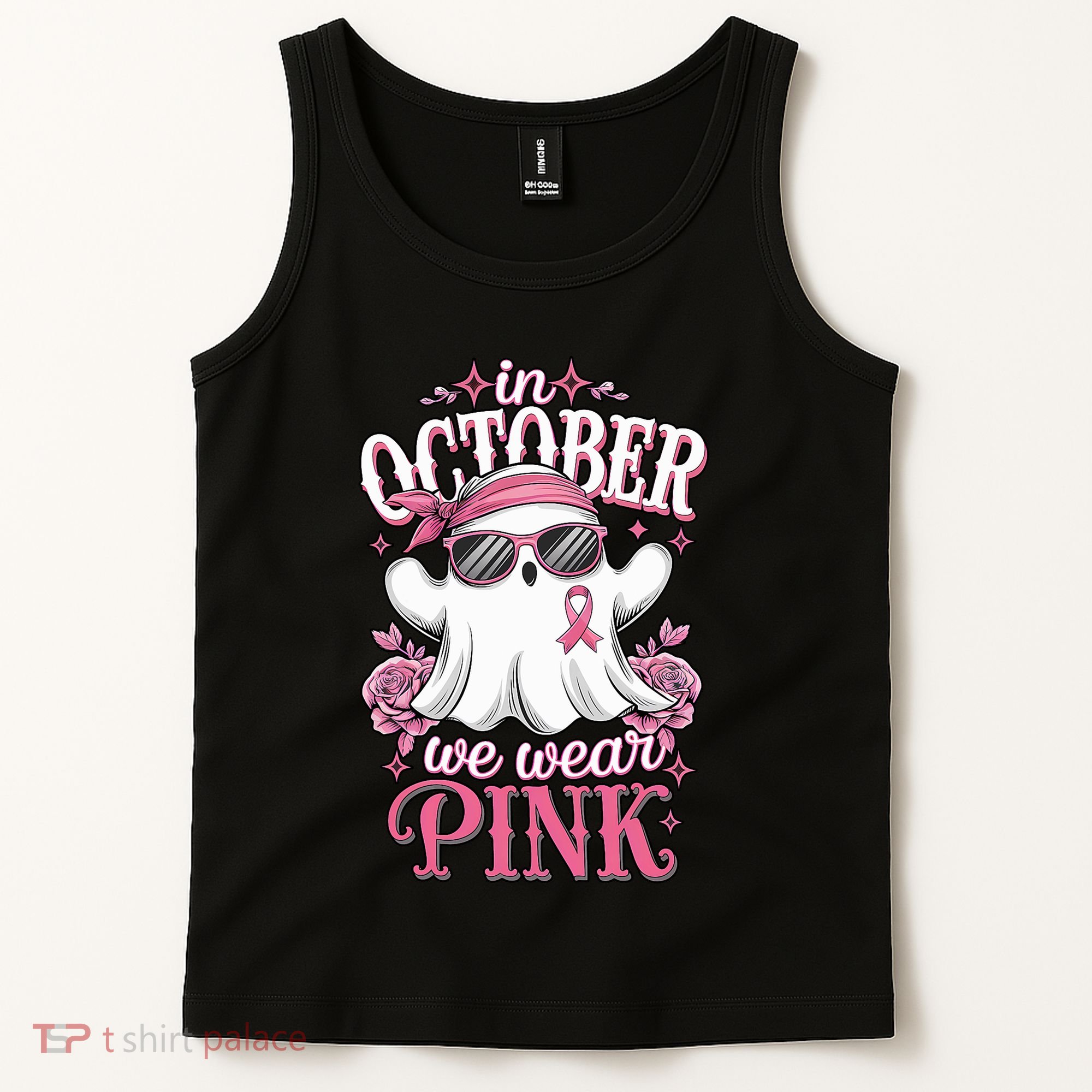 In October We Wear Cute Spooky Halloween Breast Cancer Tank Top