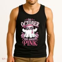 In October We Wear Cute Spooky Halloween Breast Cancer Tank Top thumb 3