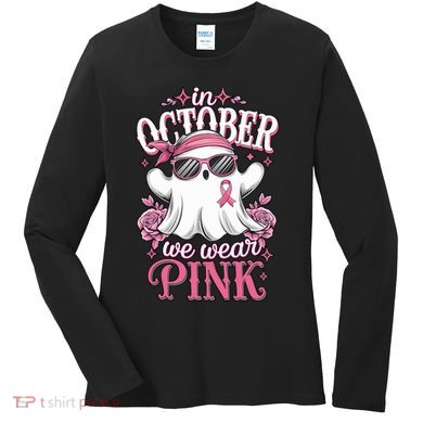 In October We Wear Cute Spooky Halloween Breast Cancer Women's Long Sleeve Shirt